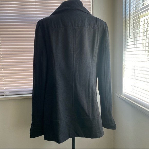 GUESS Women's Black Wool Brend Tailored Pea Coat Dark Academia Size XL - Picture 4 of 11